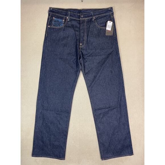 RMC Martin Ksohoh Jeans Mens 38 Blue Japanese Embroidered Straight Relaxed Denim - Picture 1 of 16